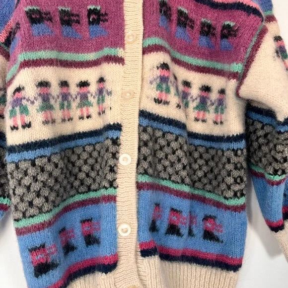 Vintage Handmade in Peru Wool Colorful Patterned Cardigan Sweater - Picture 5 of 9